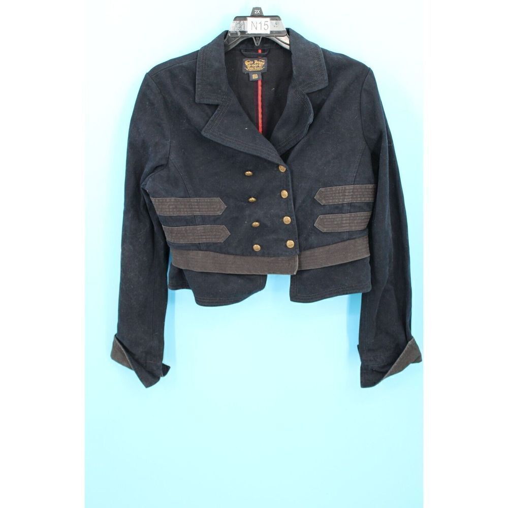 Vintage Polo Ralph Lauren Button Up Military Band Jacket Women XL Navy Blue